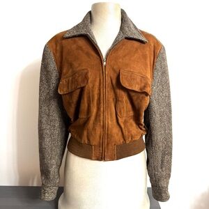 Ralph Lauren Vintage USA Made Suede Leather Donegal Wool Tweed Jacket Size 8 RL